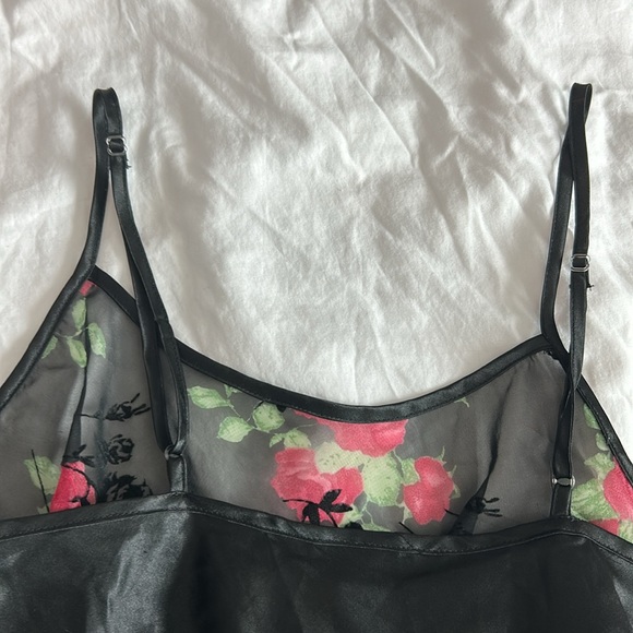 Y2K Black Floral Rose Lingerie Mini Slip Dress Women’s Size Medium - Picture 13 of 17